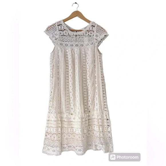 NWT 𝅺Anthropologie Maeve Crochet Lace Tunic Dress Size S In SND/Sable - Picture 2 of 8